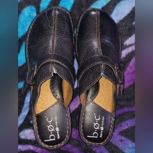 b.o.c. Born Concept Black Slip On Mules W/ Decorative Buckles,Size 9
